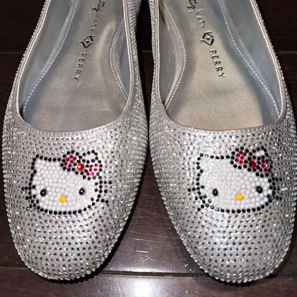 Hello Kitty x Katy Perry Rhinestone Ballet Flats Crystal Bling Womens 11 NEW